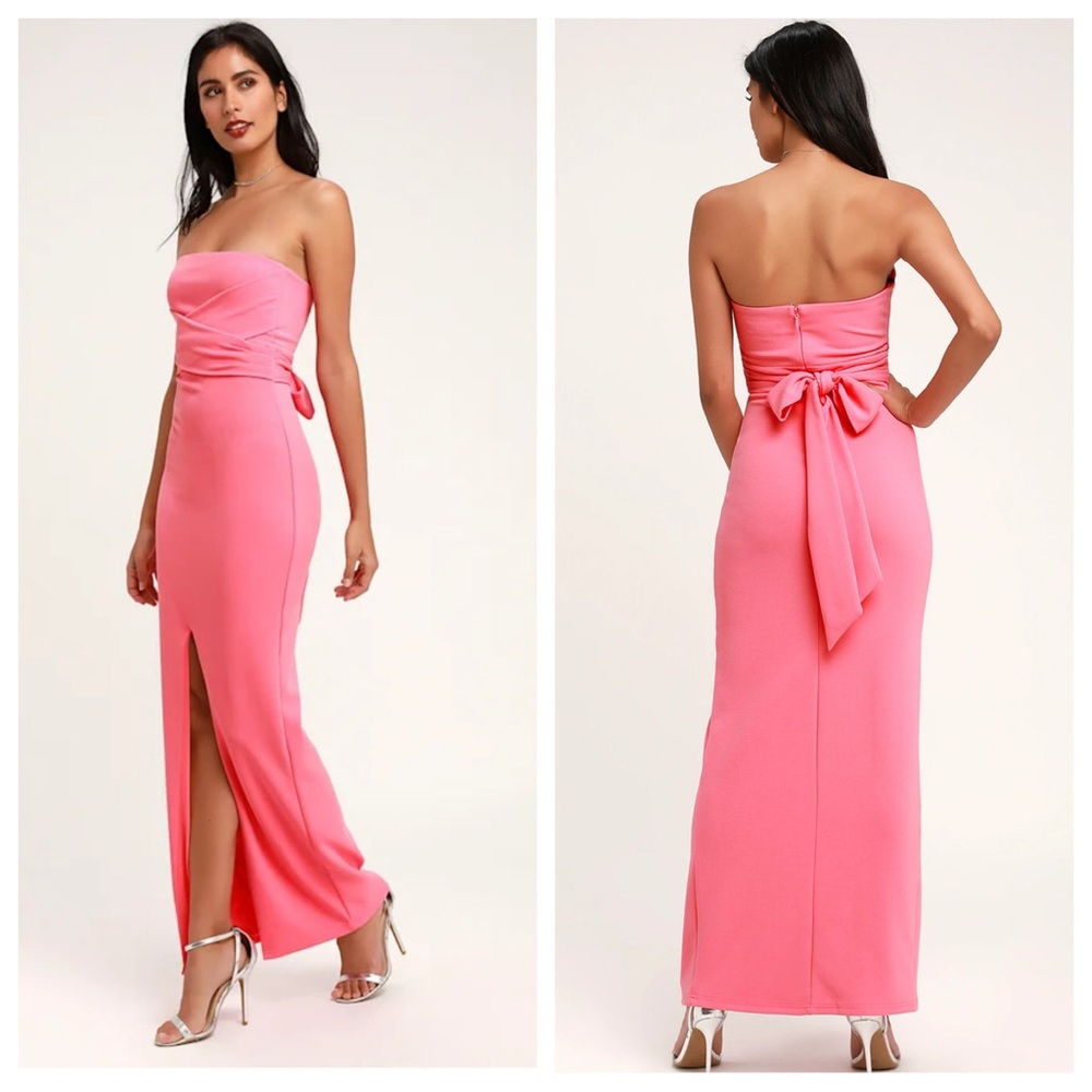 Lulu’s Own the Night Bubble Gum Pink Strapless Maxi Dress